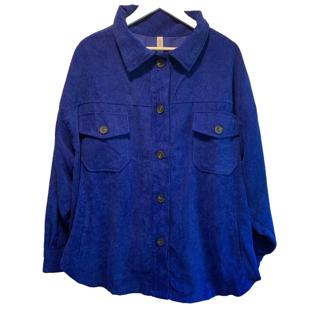 Zenana Oversized Royal Blue Corduroy Shacket 3X Plus Size Button Front Jacket